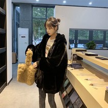 코트 달 토끼털 퍼 하프 후드 오픈 여성 겨울 페이크퍼 코트 인조 모피 자켓