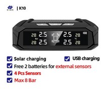 EACE K10 솔라 TPMS 자동차 타이어 압력 알람 모니터 시스템 타이어 온도 디지털 디스플레이 자동 보안 경보 시스템 6 센서, K10  4 Sensors+Internal Sensor
