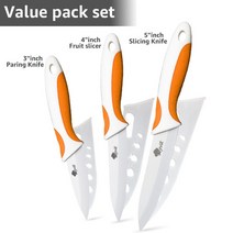 세라믹 칼 세트 3 4 5 6 인치 껍질 벗기기 유틸리티 슬라이스 요리사 흰색 지르코니아 블레이드 필러 포함, 04 345 Orange