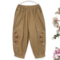 국민할매 할머니옷 엄마옷 여름 반달 꽃자수 린넨 8부 몸빼바지 [HW517] 요양원옷 어른신옷 생활한복