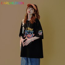 여성 반팔 티셔츠 여름 프린트 라운드티셔츠