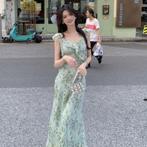 플라워 쉬폰 원피스 해변 휴양지 바캉스 드레스