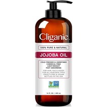 Cliganic Jojoba Oil Non GMO Bulk 16oz 100% Pure Natural Cold Pressed Unrefined Hexane Free Oil for Hair & Face, One Color／16 Fl Oz Pack of 1