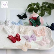 이중 나비 장식 코디 자수 레이스 의류 와펜파는곳 플라워 멀티 와펜 의류스티커, 와인 1개 폭 4cm