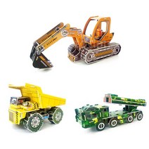 TTW4E450E 재료 DIY 공작 5종/덤프 미술 포크레인 공예 학습 트럭 3D 헬리콥터 만들기 종이퍼즐 방과후 과제 교육자료, 덤프트럭
