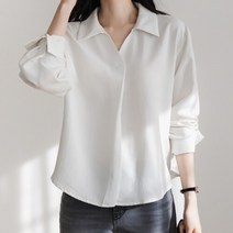 여성 봄 네키므 파우더 반오픈 셔츠