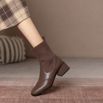 2022 가을과 겨울 새로운 혜주 탄성 부츠 여성용 스퀘어 발가락 짧은 튜브 두꺼운 힐 싱글 부츠 여성용 플러스 벨벳 기질 마틴 부츠