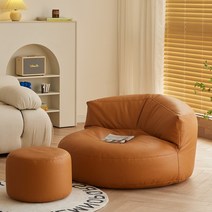 미드샌추리 1인용 원룸 소형 싱글 소파 가죽 침실 거실 미드센추리 포인트 인테리어 의자, 18.오렌지 + 원형 스툴