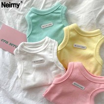 Neirny 강아지 데일리 티셔츠 수면옷 잠옷 실내복 애견 봄여름옷 푸들 포메 시츄 말티즈 비숑, 핑크