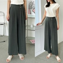 [KT알파쇼핑]무토 여성 린넨 스트라이프 와이드 스트링 슬랙스 SIU-WPT-2316-카키