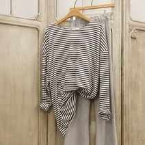 여리 오버핏 긴팔 스트라이프 단가라 롱티셔츠