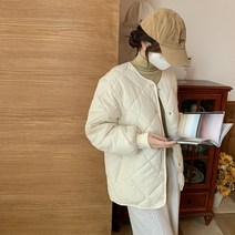 노카라 빅사이즈 숏 패딩 재킷 여성용 경량 퀼팅 패딩 점퍼