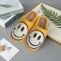 털신발 asifn smiley 여성용 모피 슬리퍼 귀여운 빅 스마일 플로어 뮬 짧은