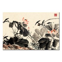 한국화 그림 동양화 민화 액자 수묵 담채화 캔버스 인테리어, 05.수묵 행운연꽃