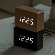 온클락 우드 직사각 무소음 디지털 전자 LED 알람 탁상 시계, 블랙