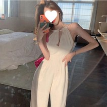 와이드점프수트 루즈핏 오버롤팬츠 여자바디수트 민소매 휴양지