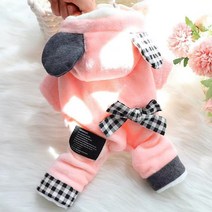 애견 케이지 이동장 플란넬 점프수트 재킷 겨울 개 후드티 고양이 및 옷 격자 무늬 활 2 가지 색상 5, 01 Pink_05 XL