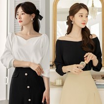 시크라인 하트넥 밴딩 오프숄더 블라우스