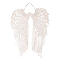 Angel 마크라메 벽걸이 태피스트리 긴 술이 있는 마크라메 태피스트리 결혼식 사무실 침실을 위한 보헤미안 면, 코튼 메탈, 하얀색