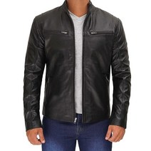 Blingsoul 블랙 가죽 재킷 남성용 - 카페 레이서 가죽 재킷 남성용 오토바이 블랙 - 버몬트 재킷 Large, Large_Black - Clinton Jacket