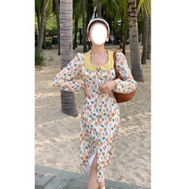극복 홍콩풍 빈티지 플라워 원피스 허리 여미고 슬림해 보이는 소녀감령 스커트