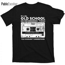 코 튼 tshirt 카세트 테이프 연필 Boombox 헤드폰 Mixtape 올드 스쿨 Dj Deejay 티 T 셔츠 레트로 O 넥 티셔츠, Black, child height 130cm