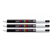 Uni Posca PC-1MR 화이트 컬러 페인트 마커 펜 초미세 0.7mm 구경 팁 펜촉 모든 표면에 쓸 수 있는 유리 금속 목재 플라스틱 원단(3팩), White