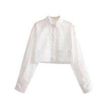 봄 스트라이프 긴 소매 패치 포켓 자른 셔츠 특대 탑 y2k