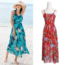 비치팜 쉬폰 백리본 플라워 비치원피스 DR-613