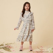 플라스틱아일랜드 키즈 레이스테잎 프린트 롱 원피스 PL1WO187