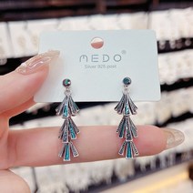 기질 빈티지 항풍 삼계 부채꼴 귀걸이 디자인 감각 기하학 입체 은침 민족풍 귀걸이