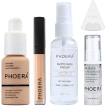 PO ERA FOUNDATION POW COURAGE 메이크업 세트 - 웜 피치 30ml 매트 파운데이션 PO ERA Concealer (베이지 색) 6ml 얼굴 프라이머 50ml