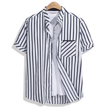 모니즈 95~130 헨리넥 스트라이프 포켓 반팔 셔츠 남방 차이나 노카라 빅사이즈 SHT094