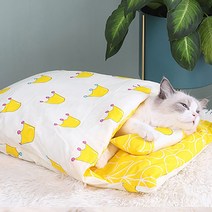 집사의의무 고양이 강아지 꿀잠 이불베개세트, 옐로우왕관