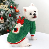 올투펫 강아지 고양이 크리스마스 옷 뽀글이 티셔츠 루돌프, 그린_S (가슴둘레35등길이25CM)