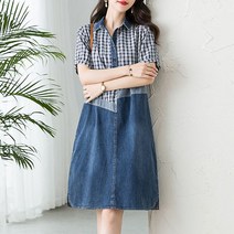 탑온탑 체크배색 데님반팔원피스 TP2215050