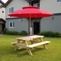 테이블쉼터 4인 방부목 야외테이블 파라솔 세트 야외용DIY, 월넛+중형빨강파라솔+고정대