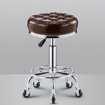 업소용 미용실 보조 의자 높낮이 조절 스툴, 브라운 체크 - 발걸이타입