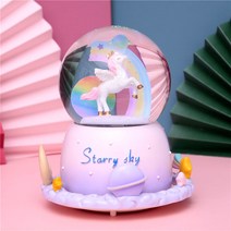 레인보우 유니콘 자동 하부 회전 LED 조명 눈날림 워터볼 스노우볼 오르골 기념일 선물, 1.핑크