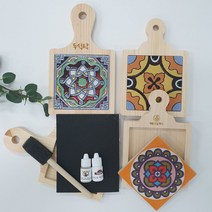 (각인무료 ) DIY 타일 원목냄비받침대 만들기 키트 목공diy반제품(디자인 타일선택 가능), 선택2. 기본 원형 손잡이, 선택2. 북유럽 스타일, 각인 안함, 1개