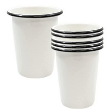 Tablecraft Enamelware Collection 블랙 림 솔리드 화이트 에나멜 라운드 텀블러 컵 캠핑 RV 농가 가정 및 레스토랑 스틸 위에 도자기 사용 클래식