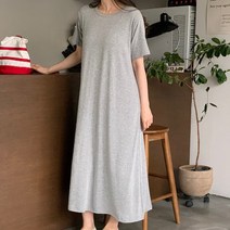 퍼니걸스 6518 데일리 라운드 무지 스판 A라인 반팔 롱 원피스 여성의류