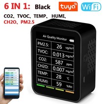 공기질측정기 다기능 5in 1/6 in 1 CO2 미터 디지털 온도 습도 측정기 이산화탄소 TVOC HCHO 감지기 대기 질 모니터, [05] Wifi 6 in 1 Black
