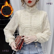여성 쉬폰 레이스 블라우스 터틀넥 셔츠 과 겨울 외국 스타일 탑 패션 따뜻한