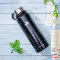 대형보온병 이중진공 단열 스텐 1100ml 보온병 255ml종이컵 증정, 블랙