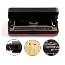 Jieshiling 하모니카 C 10홀 표준 음계 키 20가지 톤 블루스 입 오르간 하프 어린이 초보자 전문가 학생용(블랙) 바이오더, Black