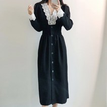 요시아나 [당일발송] 드레시한 마리안느 레이스장식 퍼프소매 블랙 롱원피스