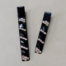 SUNNYDAY [2개1SET]사선 호마이카 큐빅 앞머리 옆머리 헤어집게핀 블랙 메탈 바디 포인트 성인 여성 헤어핀 머리핀 J8