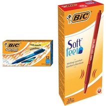 빅(BIC) 블루&레드 볼펜 세트; SCSF11-Blu 소프트 필 볼펜 블루 파인 포인트(0.8mm) 12개 & 8373991 레드 미디엄 포인트(1.0mm) 12개