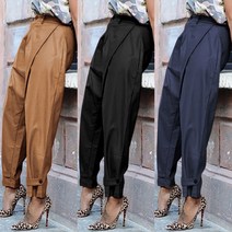 주머니 PU 가죽 하이 웨이스트 하렘 바지 플러스 사이즈와 여자 캐주얼 느슨한 긴 바지